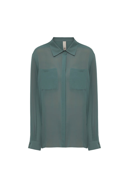 Silk blouse with patch pockets at the front