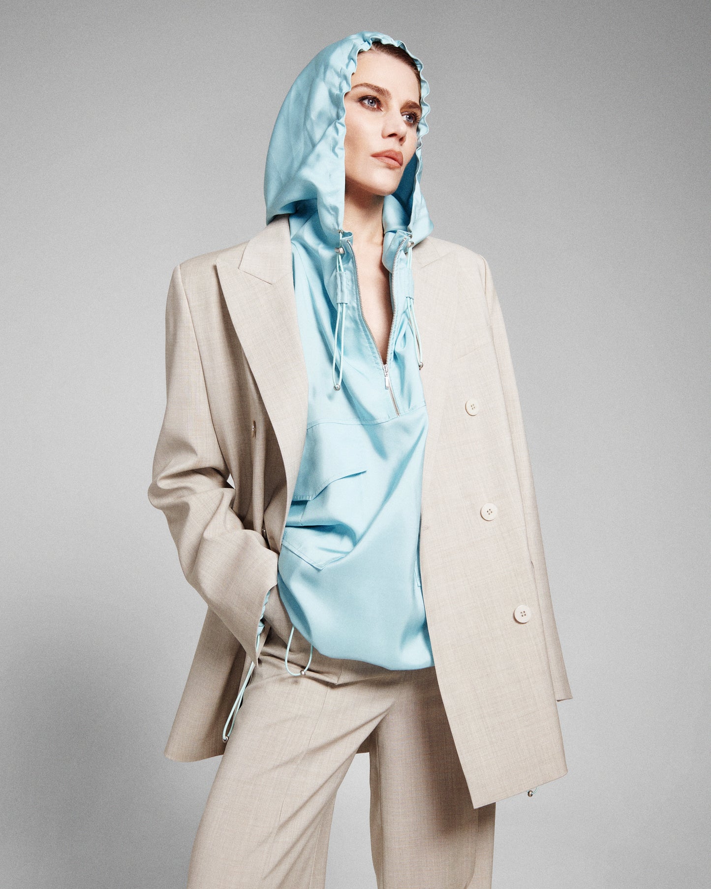 Double-breasted jacket in light beige