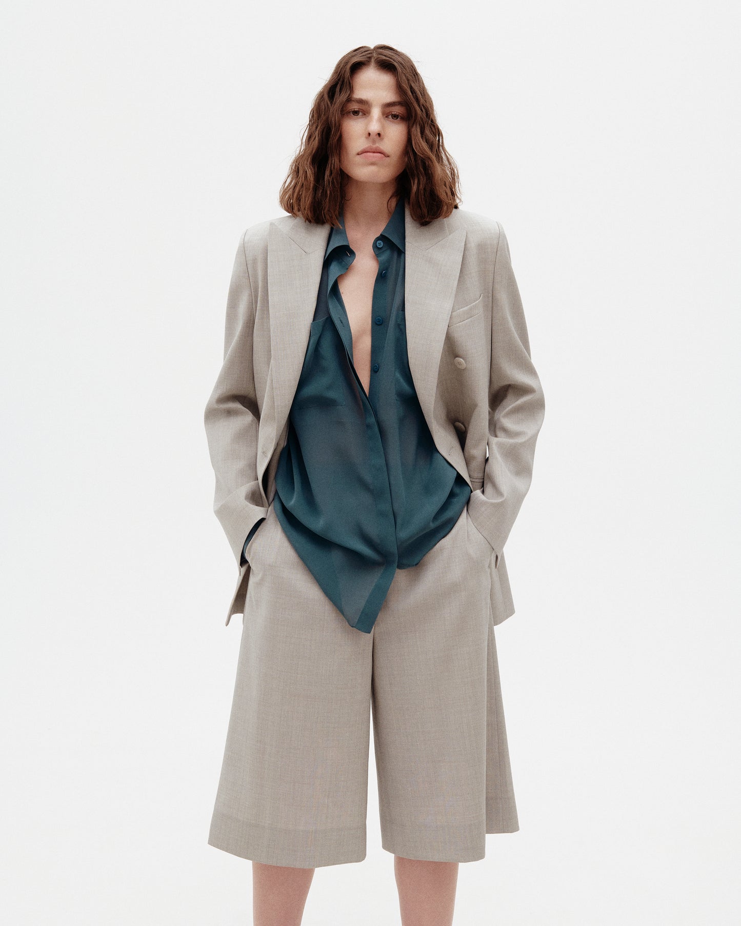 Silk blouse with patch pockets at the front